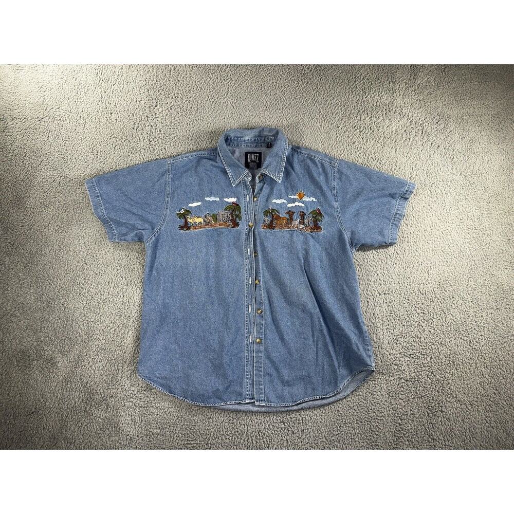 Vintage Quizz Noahs Arc Shirt‎ Women 20 Blue Jean Denim Button Up